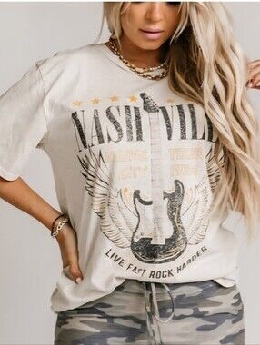 HRT & LUV Nashville Graphic Tee in Beige, Size XL